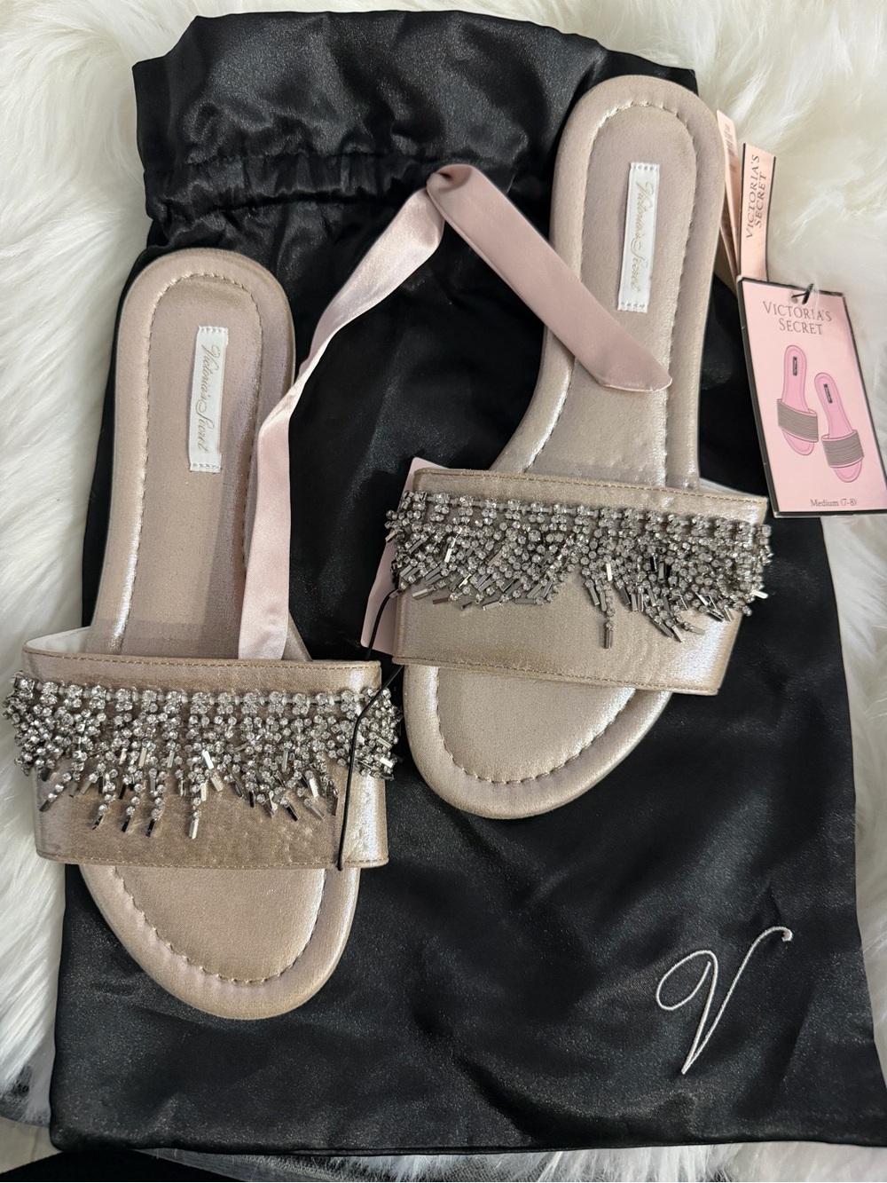 Victoria's Secret Beaded Slide Sandals in Blush gold